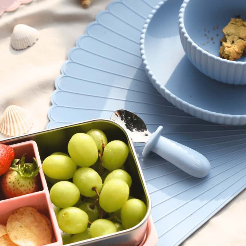 Seashell Silicone Lunch Box + Seashell Insulated Drinking Bottle 350ML - Blue - Bimbo Concept