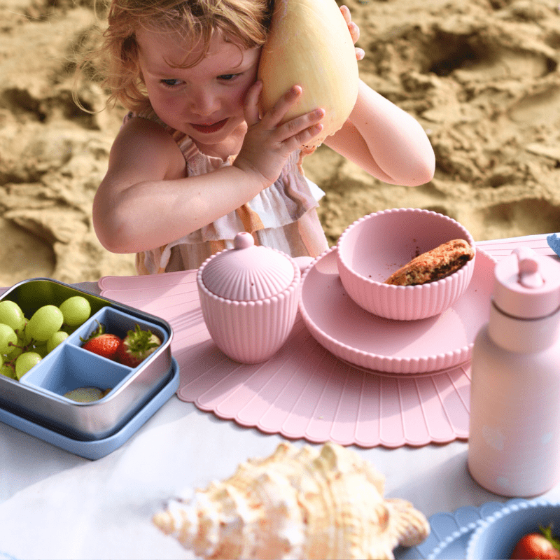 Seashell Silicone Lunch Box + Seashell Insulated Drinking Bottle 350ML - Pink - Bimbo Concept